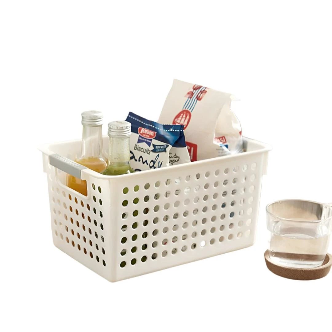 White Medium Plastic Storage Basket with Handles – 30x21x18.5cm | Multi-Purpose Organizer Storage and organization Clothing & Closet Storage