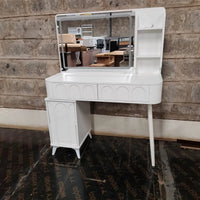White Modern Dressing Table with Mirror Storage Drawers & Open Shelves for Makeup & Accessories Makeup Vanities