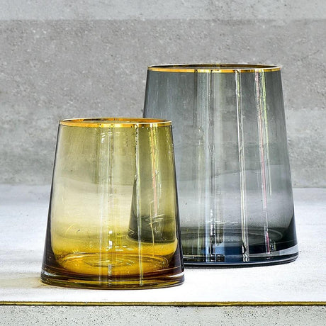 Wide Nordic Green Glass Vase with Gold Accent 28cm Elegant Home Decor Piece Living Rooms, Dining Areas, Bedrooms, Offices