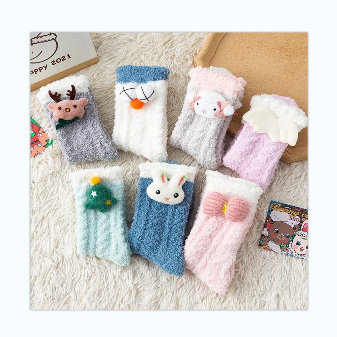 Winter Cute Fluffy Coral Fleece Sleeping Socks for Women – 2pairs