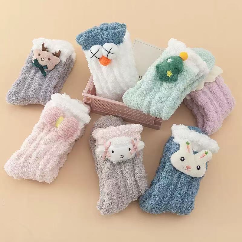 Winter Cute Fluffy Coral Fleece Sleeping Socks for Women – 2pairs