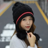 Women's Fleece-Lined and Thickened Knit Pullover Hat Outdoor Windproof Warm Style Headwear