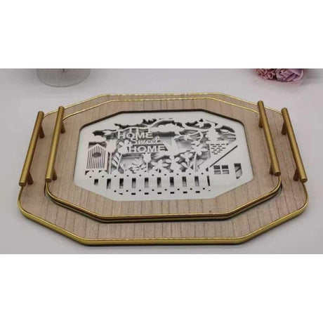 Wood & Glass Nordic Decorative Rectangular 2-Piece Trays | Large: 40x30cm, Small: 33x24cm | Home Decor | Perfect for Coffee Tables, Countertops