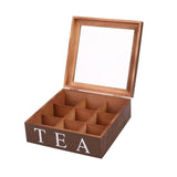 Wooden 9 Grids Tea Box |Tea Bags Storage Container with Transparent Top Lid