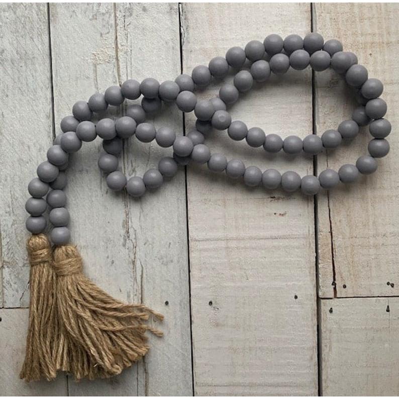 Wooden Beads Garland with Tassels Farmhouse Decor, 120cm Long, 0.5" Beads