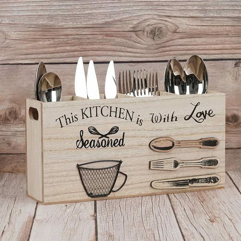 Wooden Kitchen Utensils Holder Durable Solid Wood Cutlery Organizer for Countertop Storage