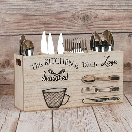 Wooden Kitchen Utensils Holder Durable Solid Wood Cutlery Organizer for Countertop Storage