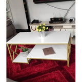 Zippy Elegant Coffee Table | White MDF Tabletop with Golden Legs, 120x60x45cm
