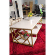 Zippy Elegant Coffee Table | White MDF Tabletop with Golden Legs, 120x60x45cm