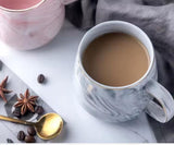 6pcs Marble Effect Ceramic Pearl Cups with Golden Rim – 400ml Elegant Grey Coffee and Tea Mug Set