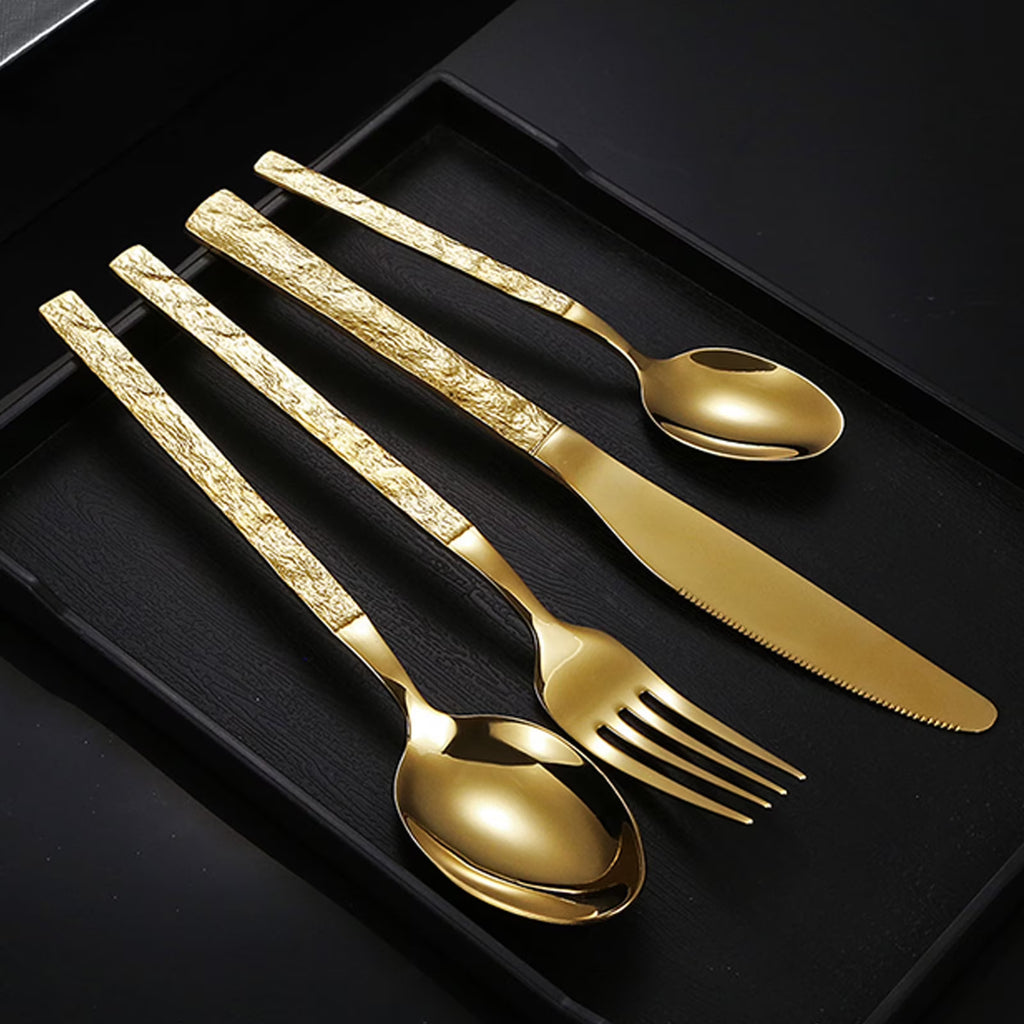 Gold Hammered Cutlery Tea Spoons Set of 6 Kitchen & Dining Teaspoons