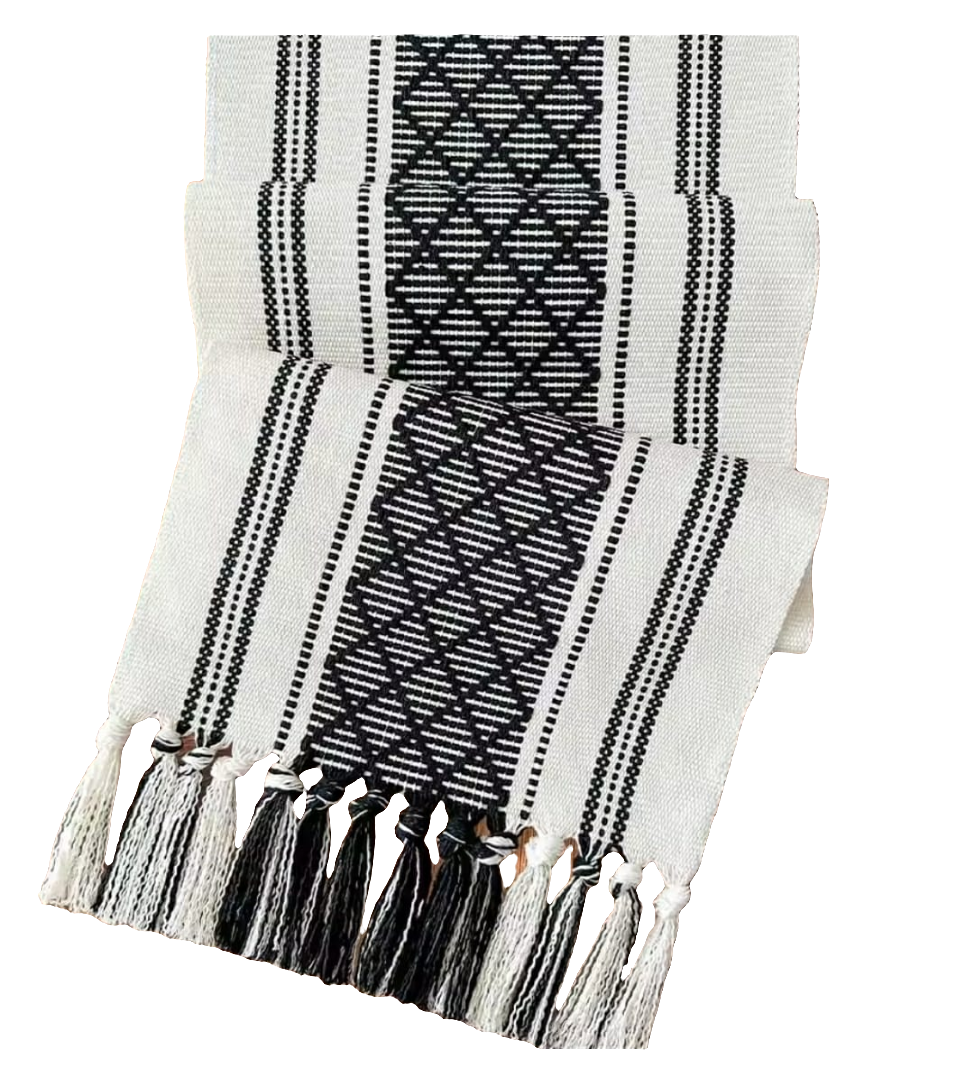 Braided Woven Textured Table Runner with Tassels + 6pcs Mats – Multiple Colours
