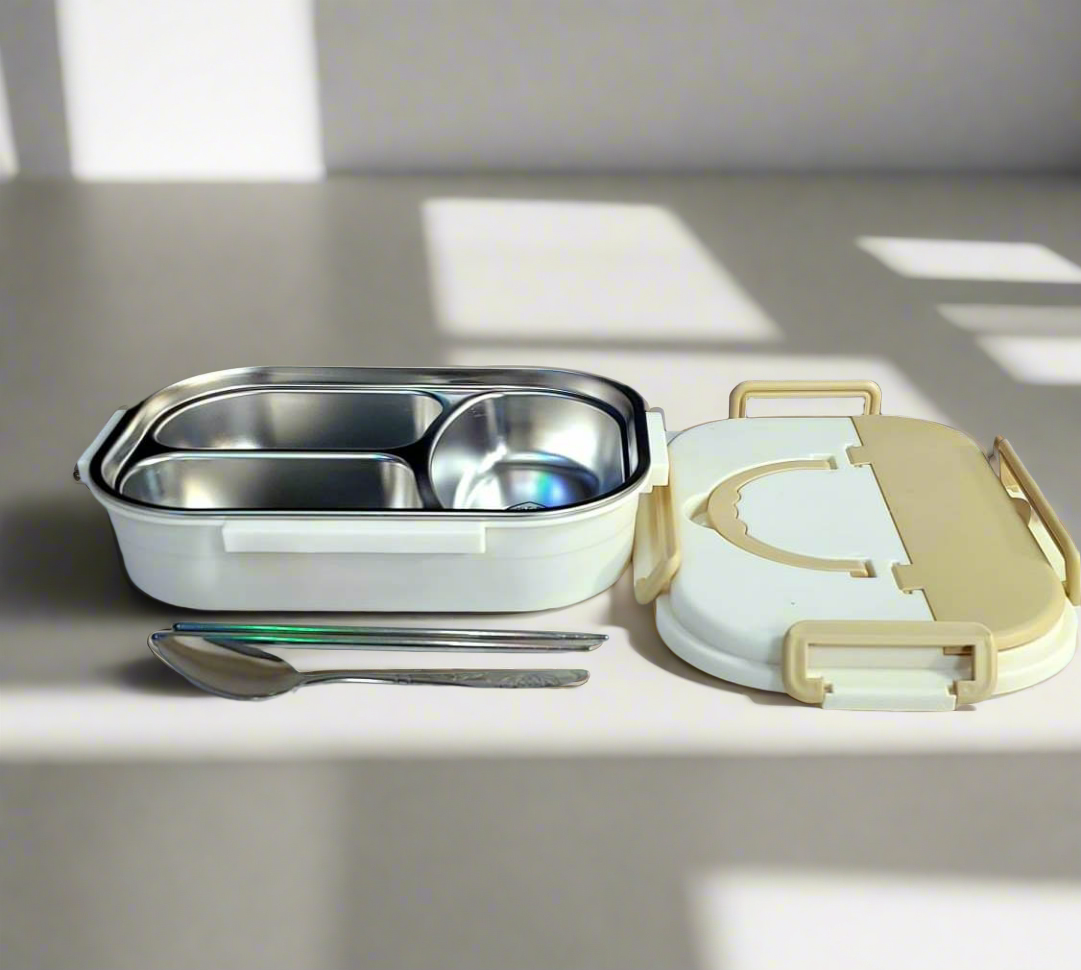 Furaha Finds 1200ml stainless steel leak-proof lunch box with high-quality SUS 304 stainless steel tray and BPA-free food-grade PP lid. Secure four-sided locking system for work, school, and travel