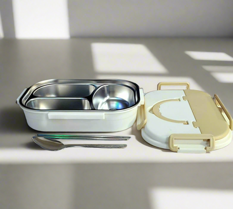 Furaha Finds 1200ml stainless steel leak-proof lunch box with high-quality SUS 304 stainless steel tray and BPA-free food-grade PP lid. Secure four-sided locking system for work, school, and travel