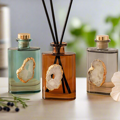 Furaha Finds Luxurious Aromatherapy Reed Diffuser  200ml crystal bottle with French Quatre scent for home, office, and spa ambiance.
