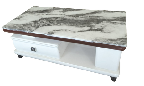 Modern Coffee Table with White and Black Marble Top and Storage Drawer