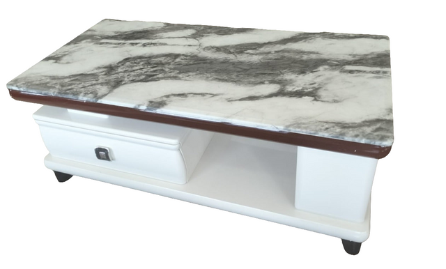 Modern Coffee Table with White and Black Marble Top and Storage Drawer
