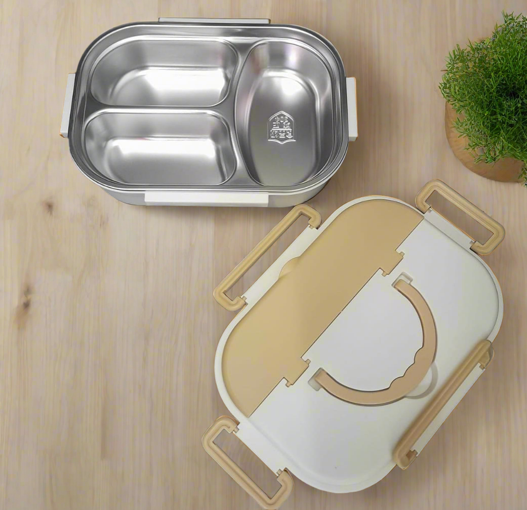 Furaha Finds 1200ml stainless steel leak-proof lunch box with high-quality SUS 304 stainless steel tray and BPA-free food-grade PP lid. Secure four-sided locking system for work, school, and travel