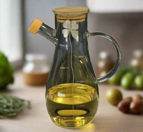 High Borosilicate Oil Jar with Decorative Flower 750ml Airtight Glass Container.- Furaha Finds Kenya