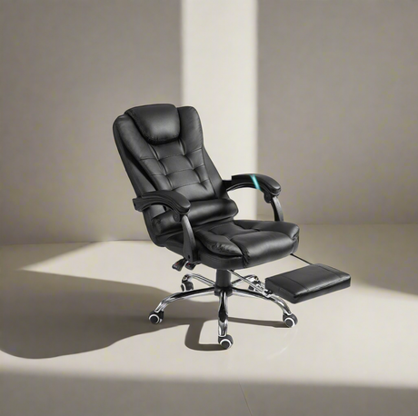 Furaha Finds high-back leather swivel chair with massage and footrest. Luxury reclining computer office chair for ergonomic comfort in offices and gaming setups