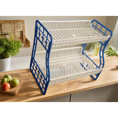Two-Tier Plastic Dish Rack – Durable Kitchen Organizer for Plates and Cutlery (Available in Blue, Green, Red)- Furaha Finds Kenya