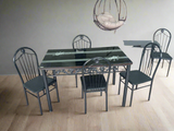 4 Seater Glass Top Dining Table with Floral Design and Chairs