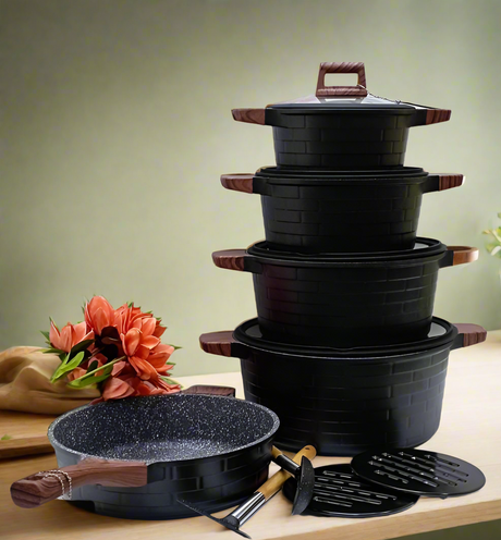 Furaha Finds 13-Piece Granite Coating Cookware Set. Durable, nonstick, scratch-resistant, and stylish kitchen essentials for gas, electric, and induction cooktops