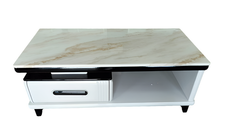 Modern Coffee Table with White and Gold Marble Top and Storage Drawer