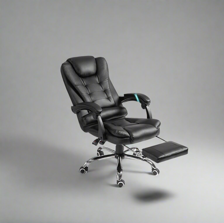 Furaha Finds high-back leather swivel chair with massage and footrest. Luxury reclining computer office chair for ergonomic comfort in offices and gaming setups