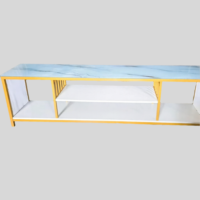 Modern Glass Top TV Stand with Open Storage & Shelves