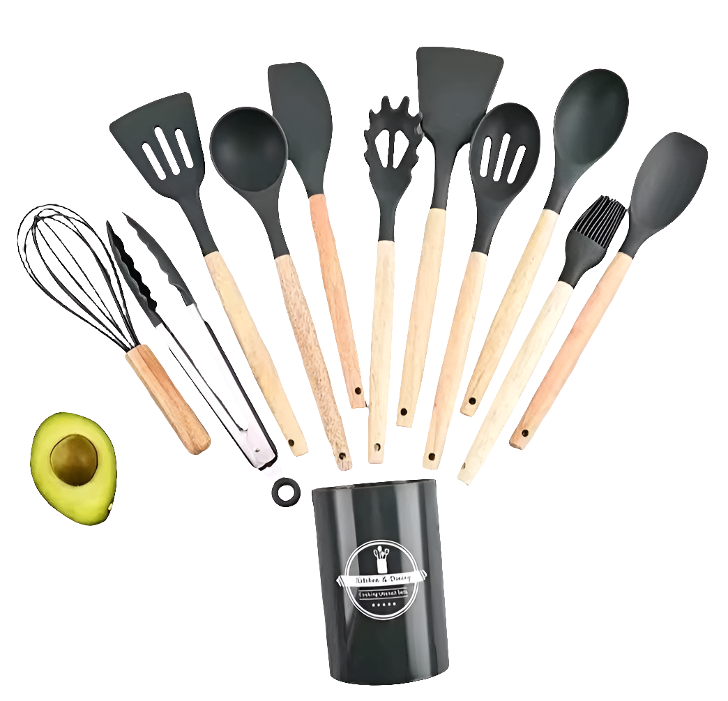 12 in 1 Silicone Cooking & Serving Spoon Set with Holder – Multiple Colours
