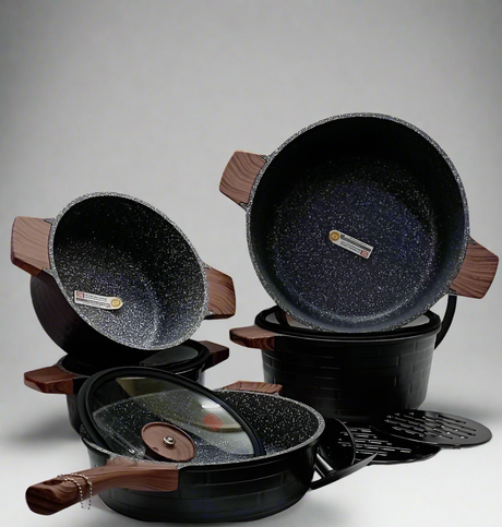 Furaha Finds 13-Piece Granite Coating Cookware Set. Durable, nonstick, scratch-resistant, and stylish kitchen essentials for gas, electric, and induction cooktops