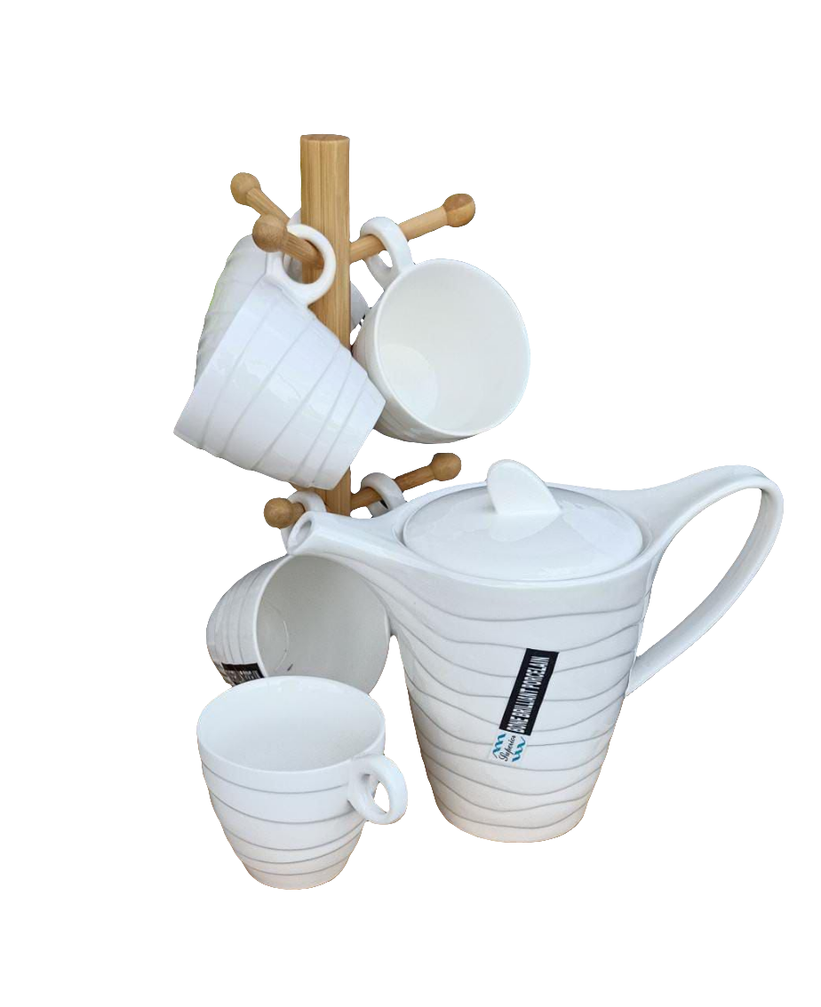 Tea Set with Bamboo Stand, 1100ml Kettle and 270cc Cups