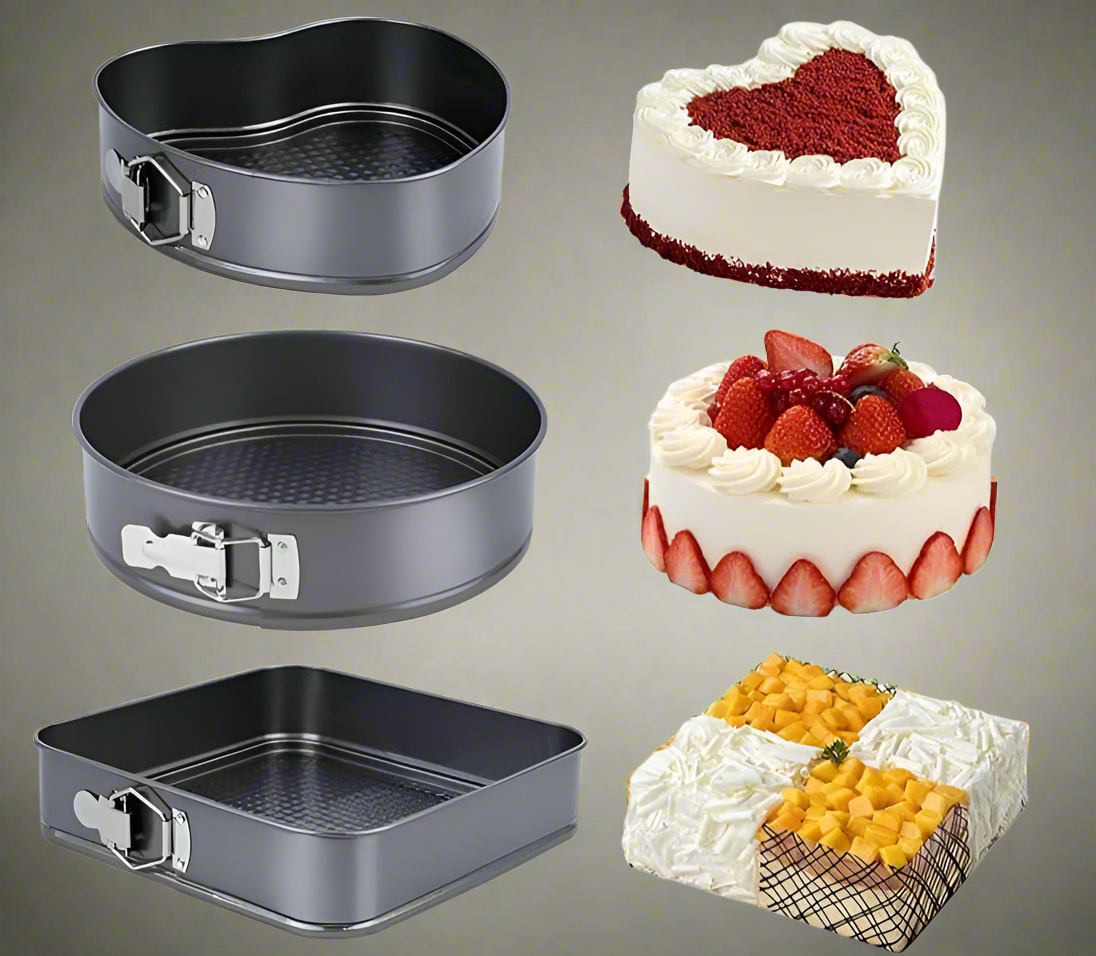 Furaha Finds 3 Piece Non Stick Cake Mould/Baking Tin Set Durable carbon steel springform cake pans (22cm, 24cm & 26cm) with easy release and non stick coating