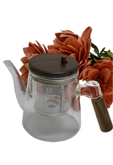 Classy Frosted Borosilicate Glass Tea Pot with Bamboo Handle 1000ml Capacity
