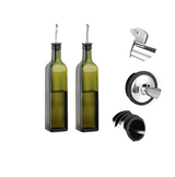 2 in 1 Glass Oil Dispenser Bottle Set with Bamboo Lid and Accessories