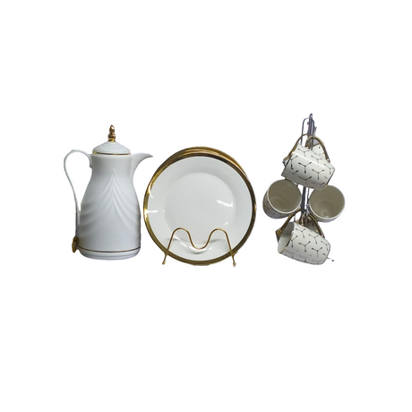 13 Piece High Quality Gold Themed Ceramic Dinner Set |6 Plates, 6 Mugs, 1 Flask | Perfect For Formal Dinners, Festive Occasions- Furaha Finds Kenya