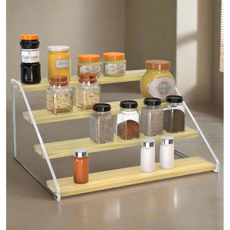 4 Tier Bamboo and Acrylic Multi-Purpose Stand Organize Spices, Toys.