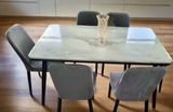 Product Title 6-Seater Marble Finish Dining Table with Cushioned Chairs
