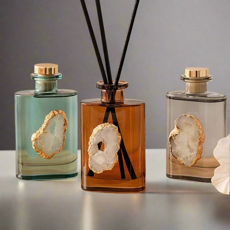 Furaha Finds Luxurious Aromatherapy Reed Diffuser  200ml crystal bottle with French Quatre scent for home, office, and spa ambiance.
