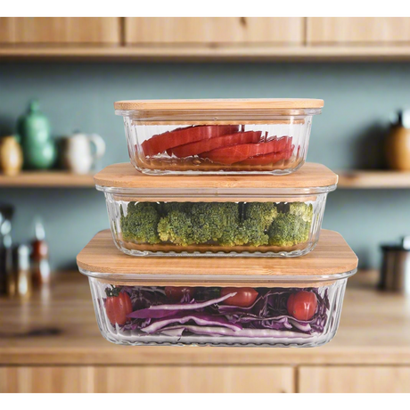 3pcs Heavy-Duty Ribbed Borosilicate Glass Food Storage Containers Durable & Airtight Kitchen Organization- Furaha Finds Kenya