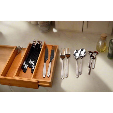 Multifunctional Bamboo Drawer Organizer Expandable, Eco Friendly, Water Resistant Design for Cutlery and Flatware- Furaha Finds Kenya