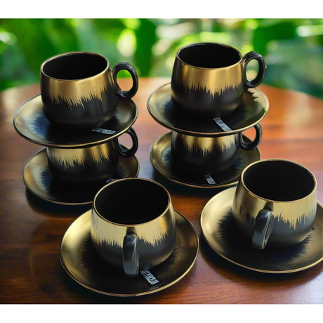 Classy Cup and Saucer Set – Black with Gold Rim- Furaha Finds Kenya