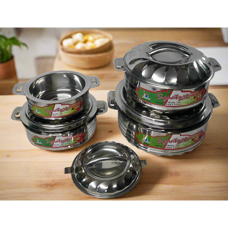 Signature Stainless Steel Hot Pot 4Piece Set 1000ml,1500ml,2500ml and 3500ml Insulated Food Warmers