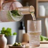 6pc Ribbed Glasses with Gold Rim and Matching Decanter Elegant Drinkware Set- Furaha Finds Kenya