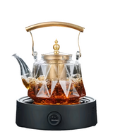 Heat Resistant Glass Teapot with Strainer Infuser and Gold Handle 1.2 Litres