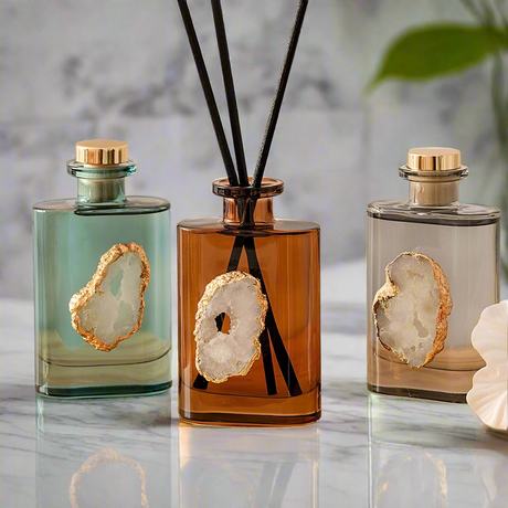 Furaha Finds Luxurious Aromatherapy Reed Diffuser  200ml crystal bottle with French Quatre scent for home, office, and spa ambiance.
