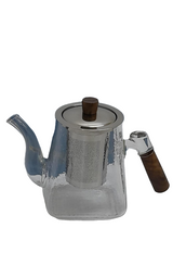 Classy Frosted Borosilicate Glass Tea Pot with Bamboo Handle 1000ml Capacity