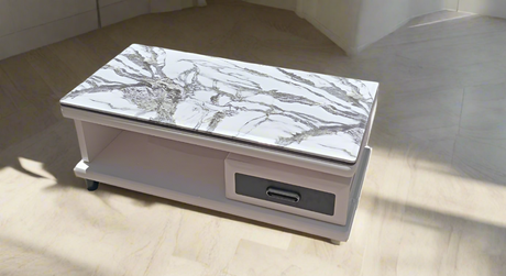 Modern Coffee Table with Marble Top and Storage Drawer