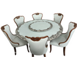 6 Seater Round Marble Dining Table with Rotating Marble Centerpiece and Cushioned Chairs